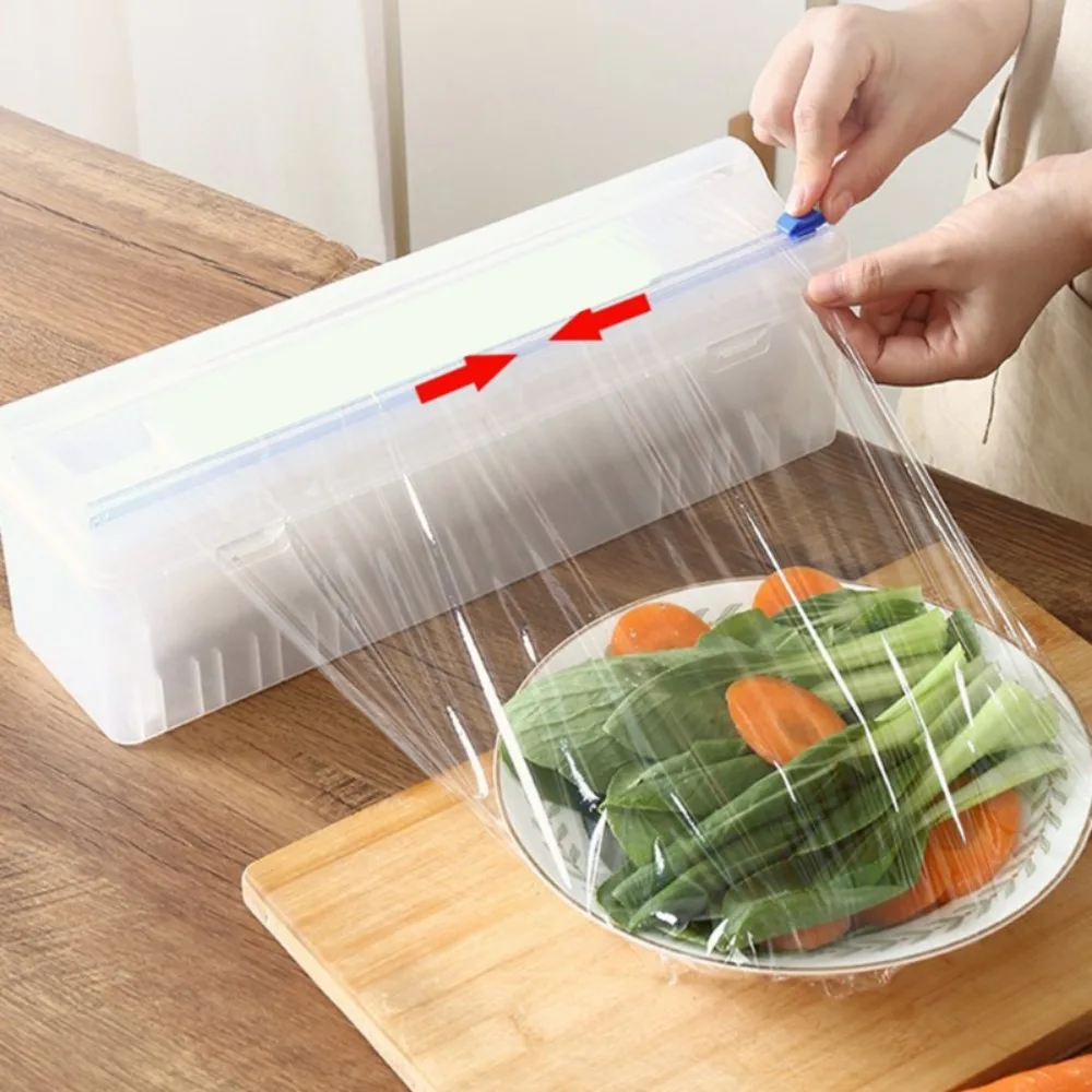 

Tool with Slide Cutter Reusable Adjustable Wrap Storage Box Cling Film Cutter Plastic Wrap Dispenser Storage Holder
