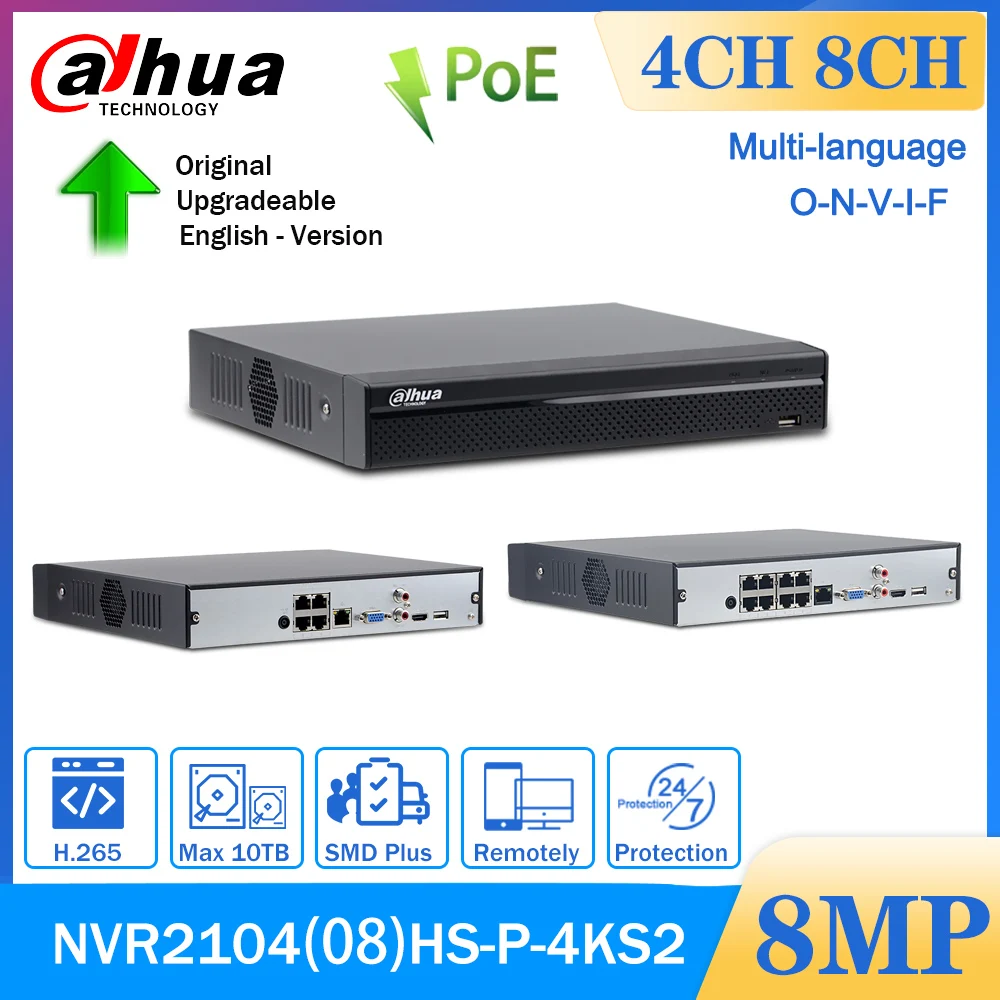 

Видеорегистратор Dahua 4K, сетевой видеорегистратор с питанием по Ethernet, фотокамера с питанием по Ethernet, 4 канала, 8 каналов, 1 жесткий диск, 1HDD, H265 + 8...