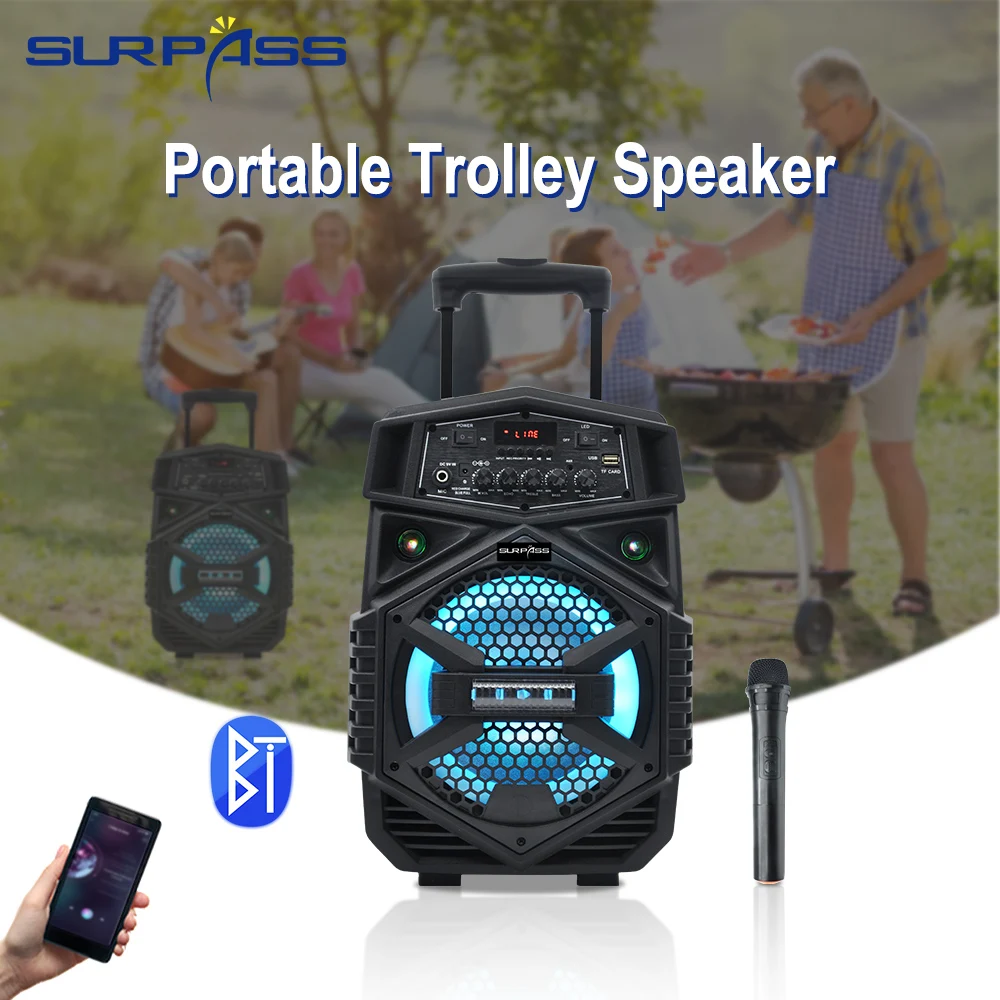 Enlarge Trolley Battery Amplifier Box Big Size Good Sound Portable Power Speaker with Wireless Microphone Bluetooth-compatible Outdoor
