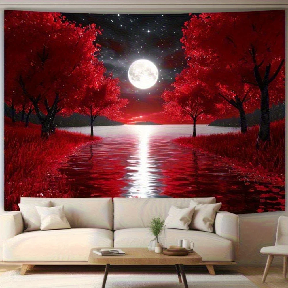 

Искусство Красная Ночь Дерево и Луна Полиэстер Настенный Гобелен Гостиная Офис Вечеринка Идеальный Подарок Декоративный Настенный Тканевый Гобелен