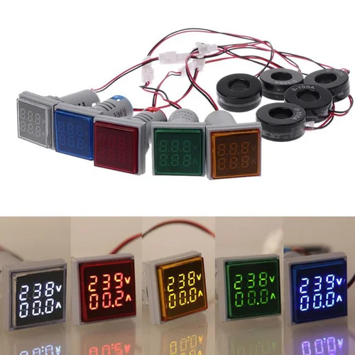 

Square LED Digital Dual Display Voltmeter & Ammeter Voltage Gauge Current Meter AC 60-500V 0-100A D18