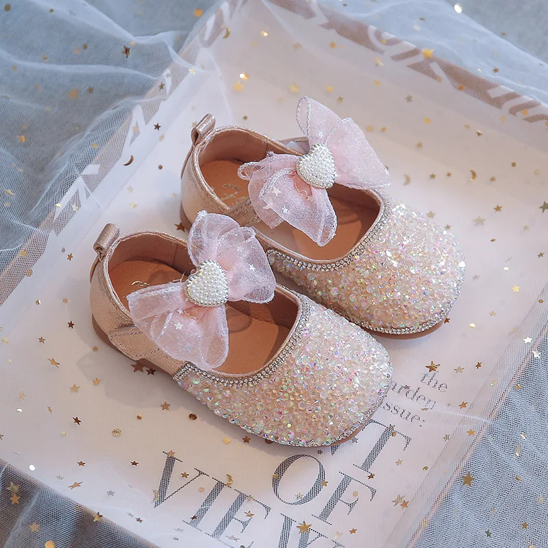 

Little Girl Party Dance Shoes Autumn Kids Bling Princess Baby Girl Shoes New Children's Bow Rhinestone Performance Girls Shoes
