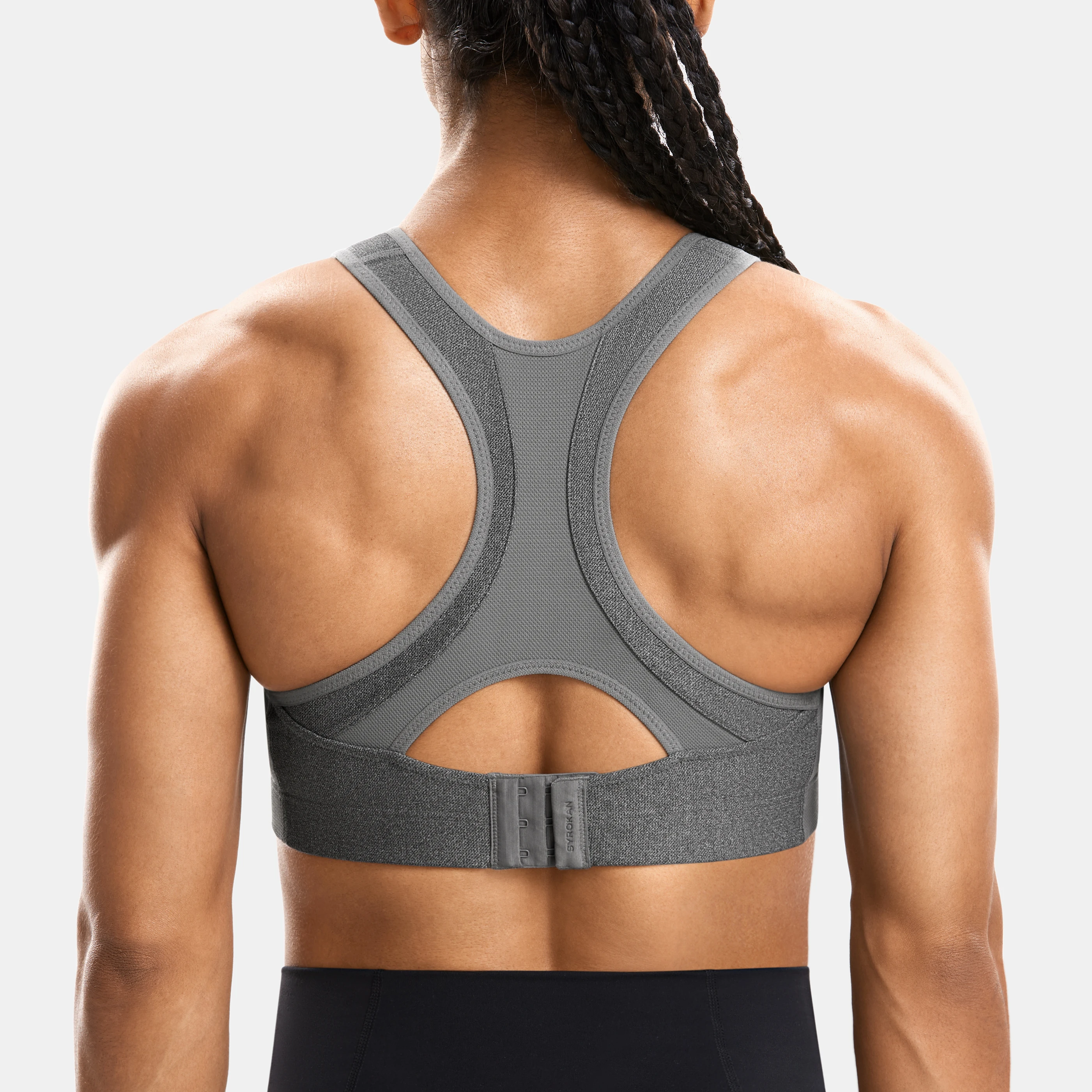 SYROKAN Sports Bra Front Adjustable High Impact Support  Lightly Padded Wireless Racerback Workout Running Brassiere Tops Bras
