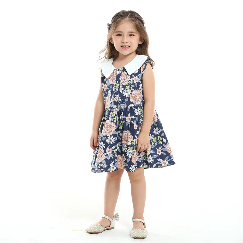

Girls Summer Flower Dress New Pastoral Dress Cotton Princess Sleeveless Knee-length Children's Skirt Kids Fashion Casual Dress