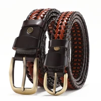braided womens belts retro mens cow leather waistband copper pin buckle non perforated fashion designer belt wholesale
