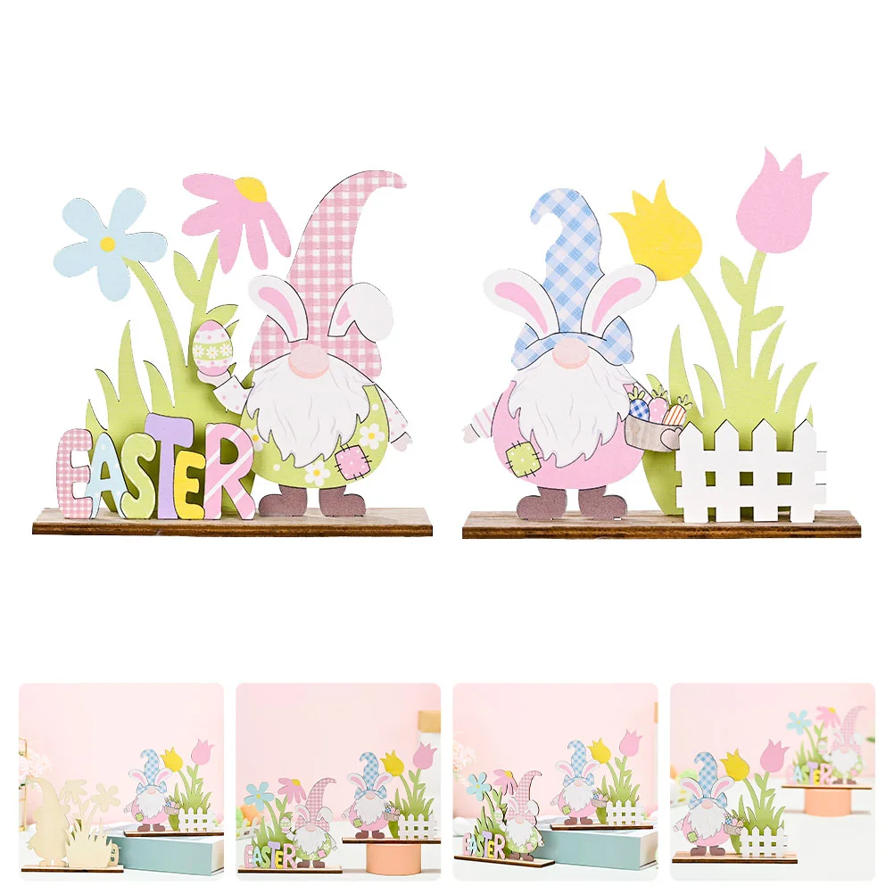 

2PCS Easter Scene Ornaments Exquisite Easter Wooden Printed Decors Layout Props