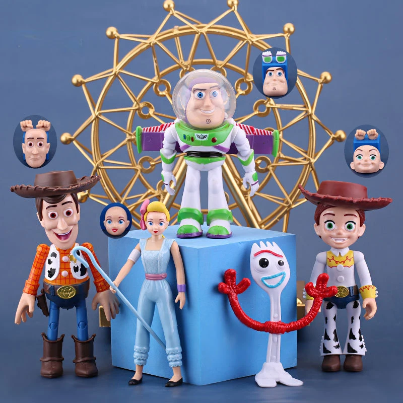 

Disney Toy Story 4 5PCS/SET Large Buzz Lightyear Woody Fork Baking Hand-made Ornaments Birthday Cake Decoration Figurine Toys