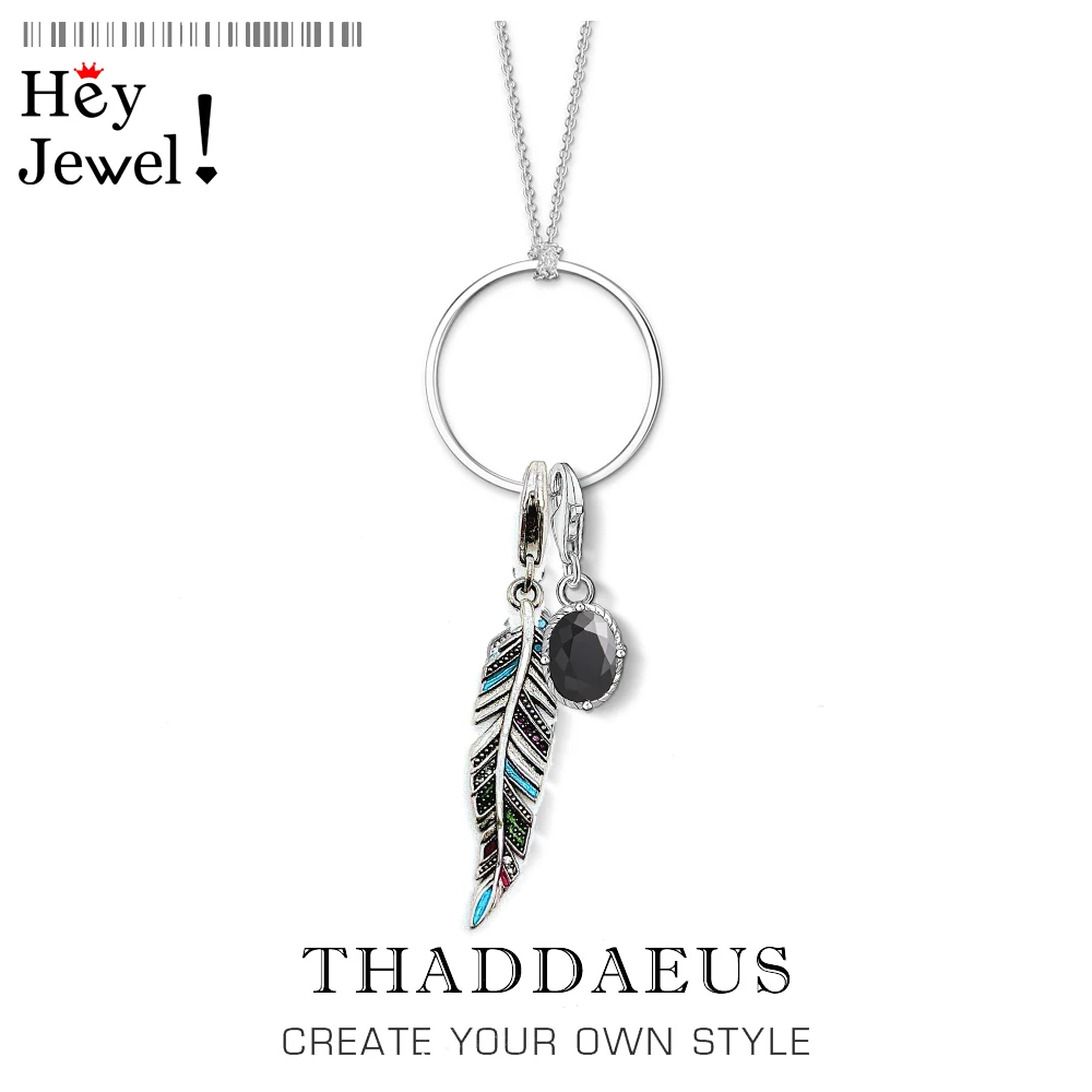 

Charm Necklace Feather & Oval Stone,2020 Spring Fashion Jewelry Europe 925 Sterling Silver Bijoux Boehmia Gift For Women Girl