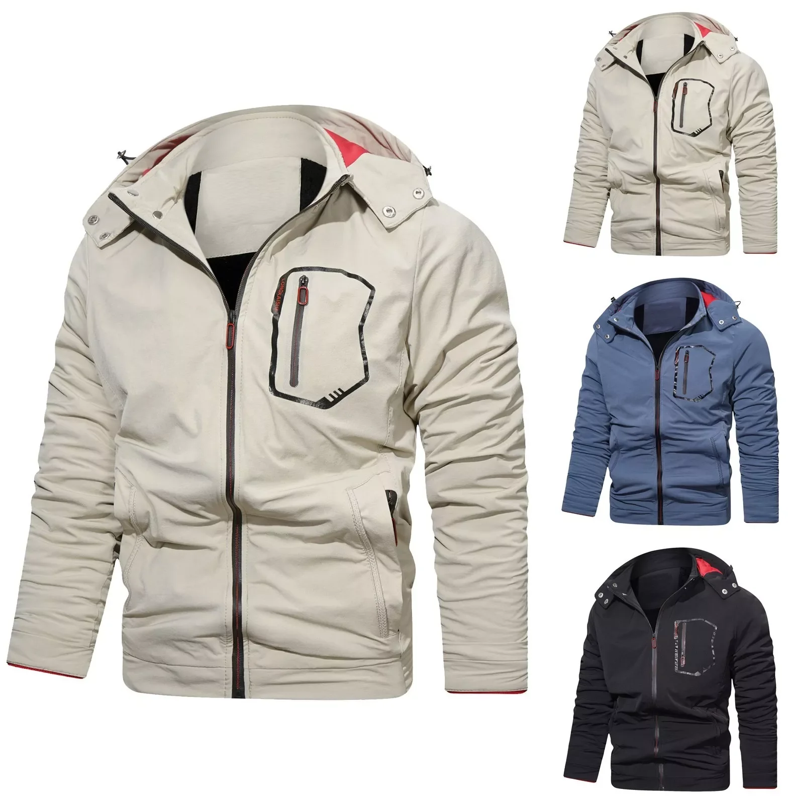 

NEW IN Male Autumn And Winter Windproof Zipper Multi Pockets Long Sleeve Removable Hooded Outdoor Jacket Fleece Rain Rules Jacke