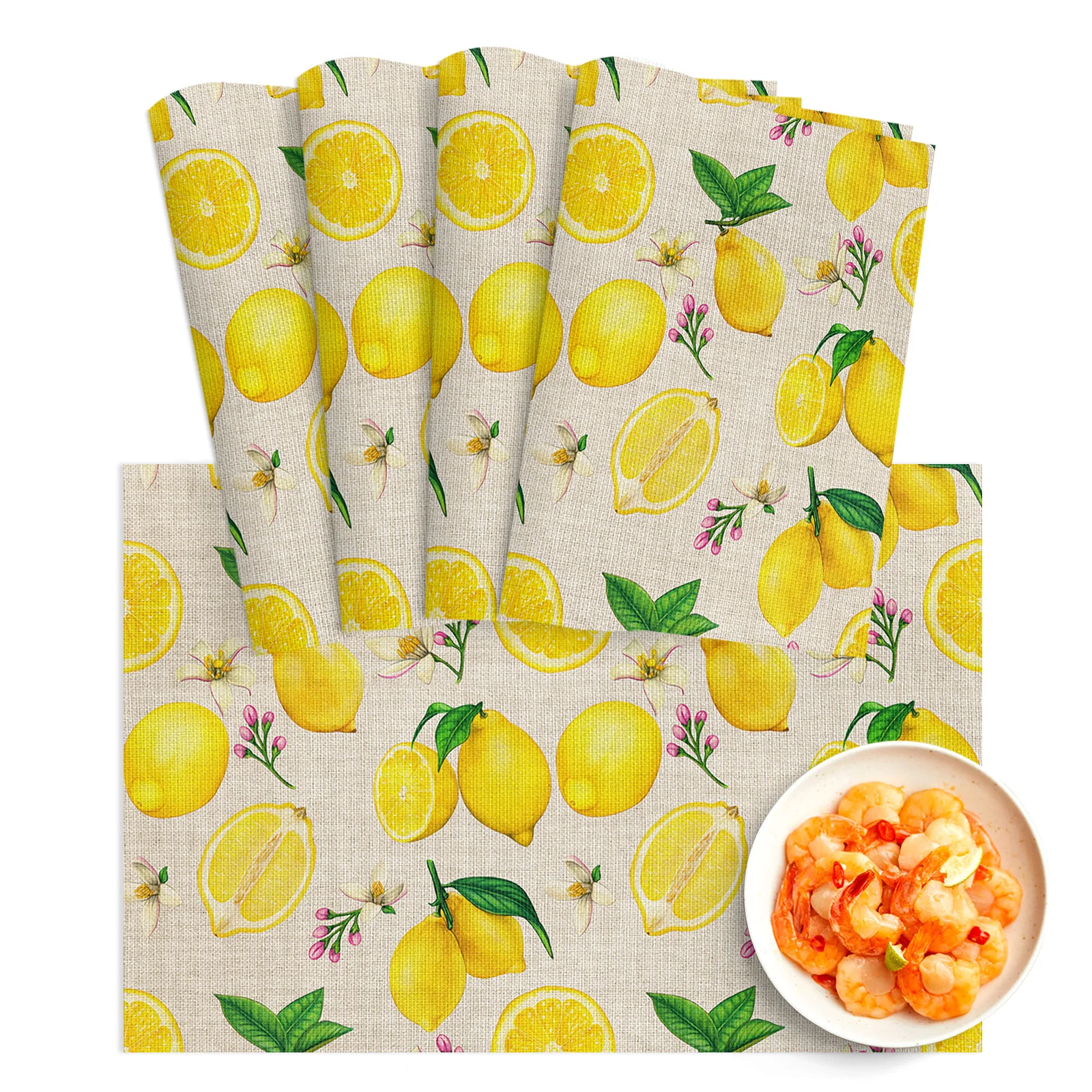 

4/6Pcs Table Mat Lemon Summer Fruit Bowl Pad Coaster Set Washable PVC Dining Table Placemats Home Decoration Kitchen Accessories