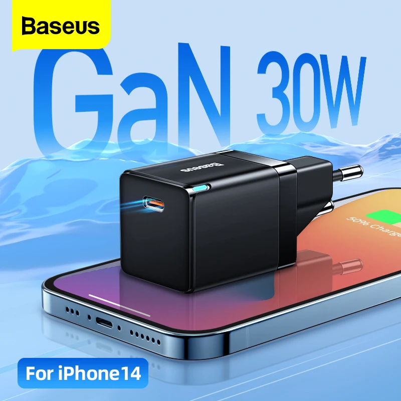Baseus GaN Fast Charger 30W PD USB C Charger Adapt For iPhone 14 13 Pro Max Macbook Quick Charge For Xiaomi Mobile Phone Charger