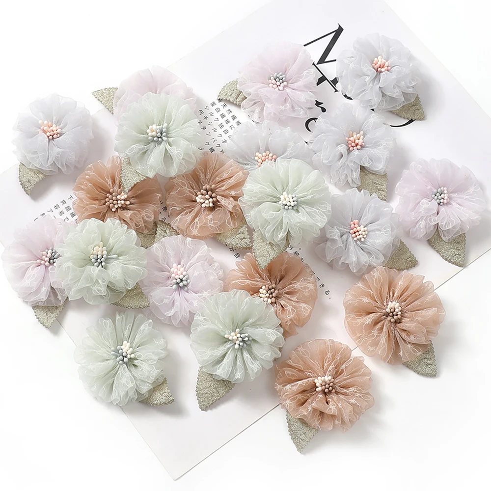 

5Pcs Yarn Artificial Flowers Fake Flowers DIY Bridal Wreath Hairpin Girls Brooch Accessories For Home Decor Wedding Decorations