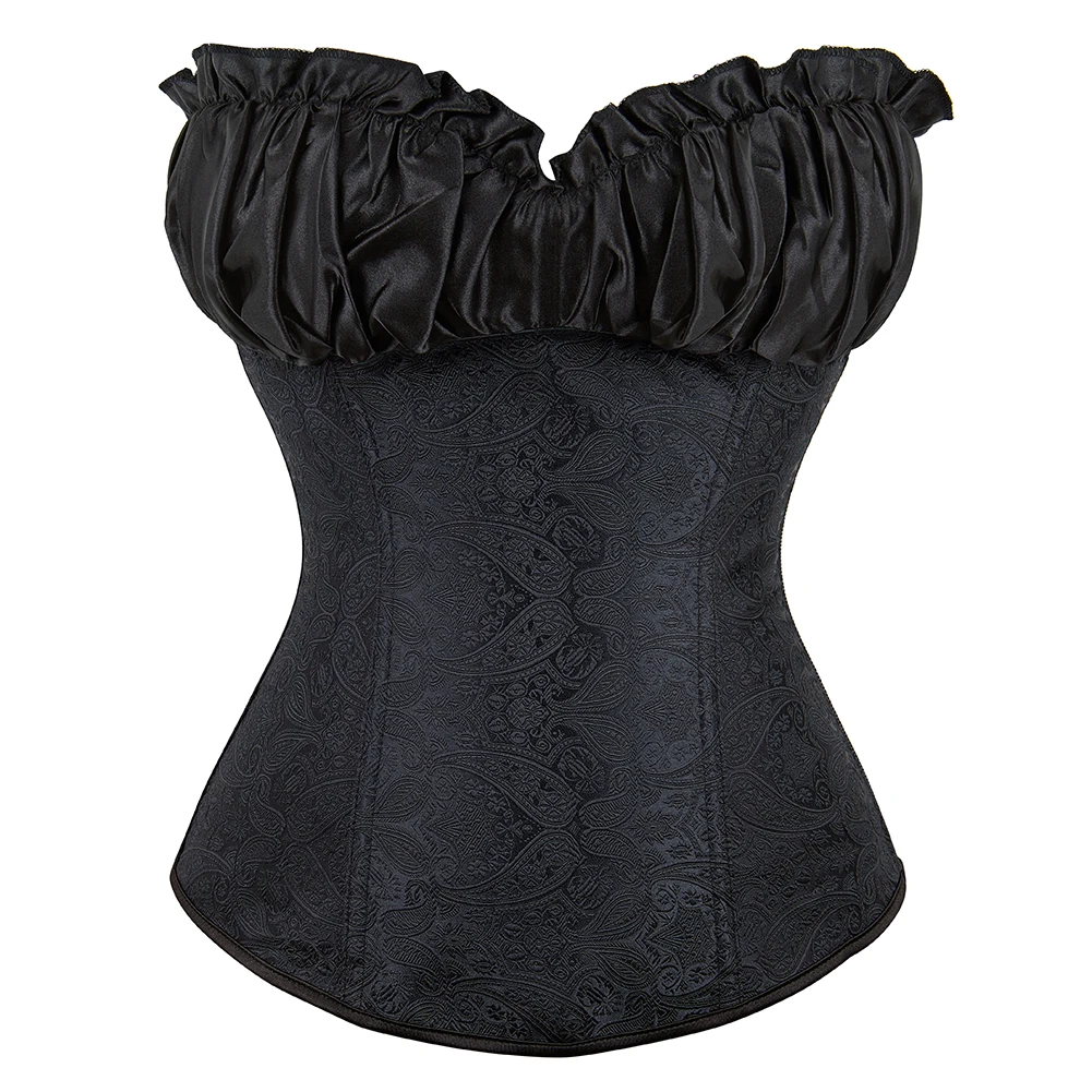 

Женский корсет с молнией сбоку, парчовый, с оборками