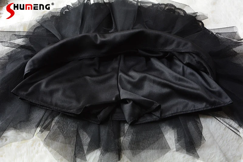 Милая Кружевная короткая сетчатая юбка из гренадина черного цвета для женщин