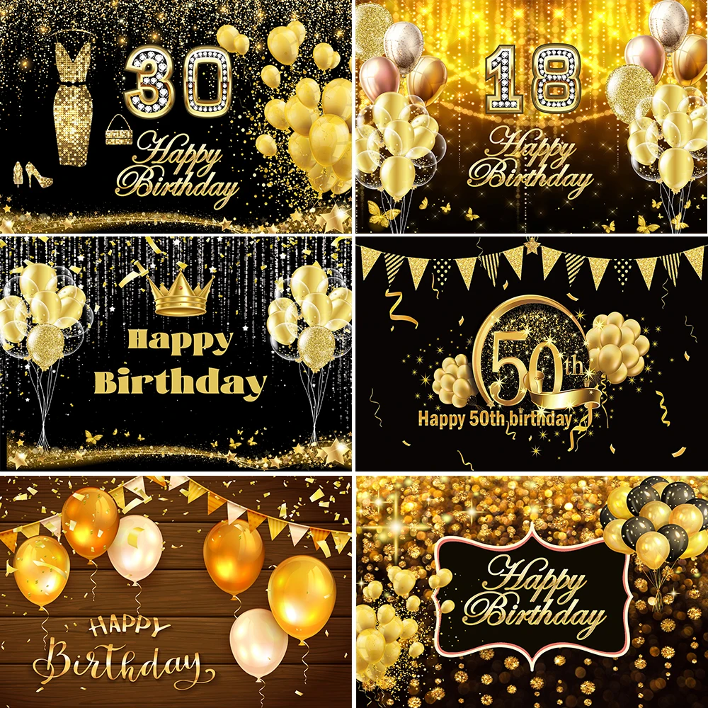 

Gold Glitter Balloons Backgrounds Birthday Party Decoration Customized Photography Banner Photographic Photo Studio Backdrops