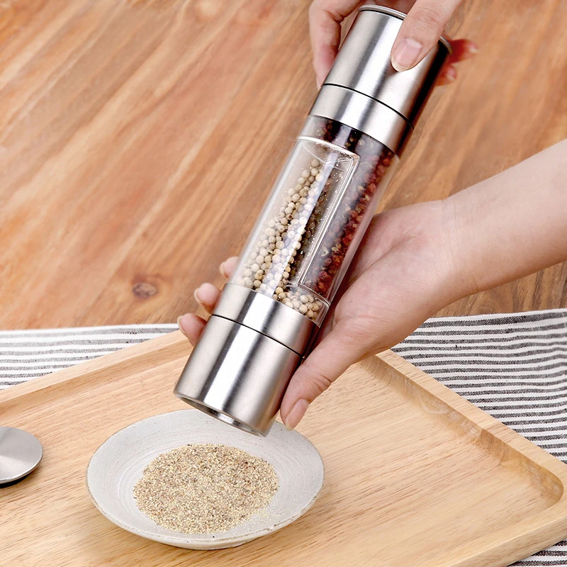 

Finether Pepper Mill Grinder 2 In 1 Stainless Steel Manual Salt Pepper Grinder Seasoning Kitchen Tools Grinding for Cooking
