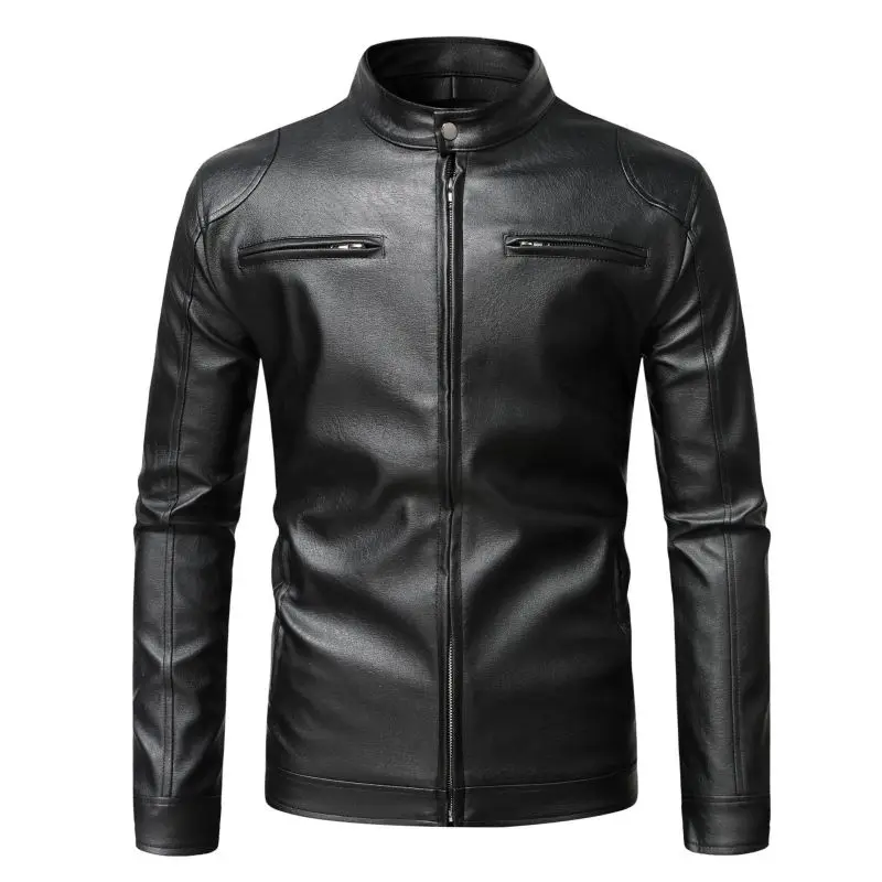 Men Thick Winter Zipper Jacket Oversize PU Leather Moto Jacket Stand Collar Slim Fit Faux Leather Long Sleeve Outerwear 4xl 5xl