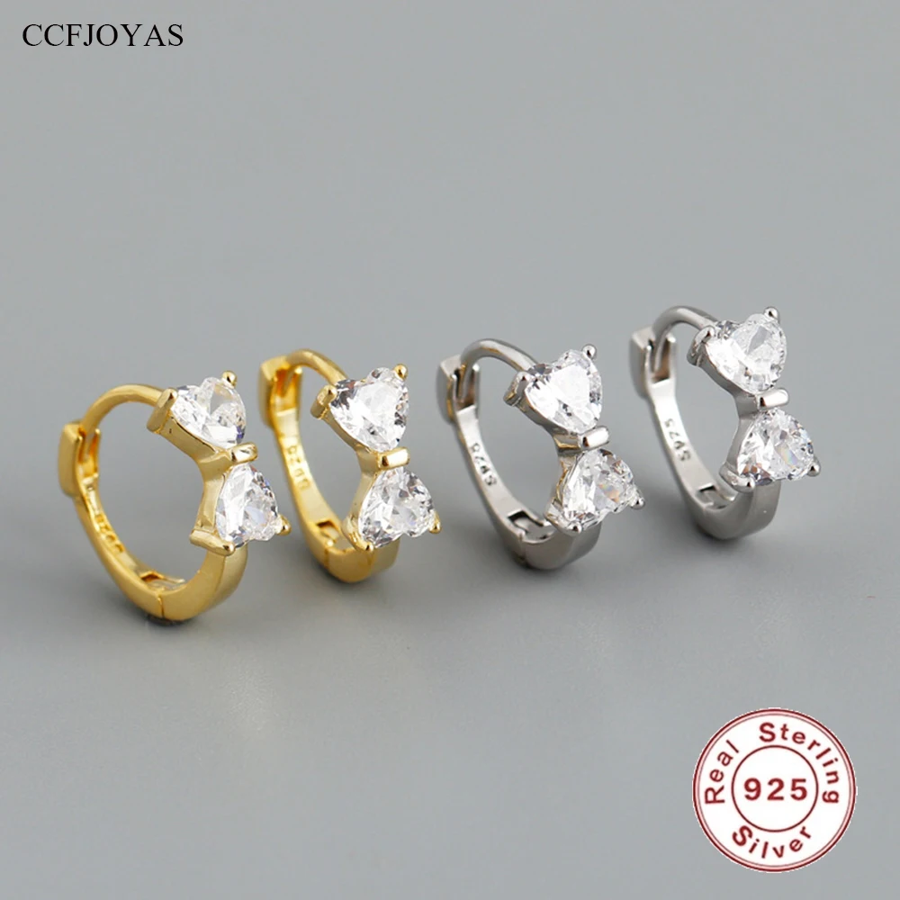 

CCFJOYAS 6,4 мм/9 мм фотосеребряные маленькие серьги-кольца для девушек женщин Простые INS серьги с бантом в форме сердца из прозрачного циркония изящные ювелирные изделия