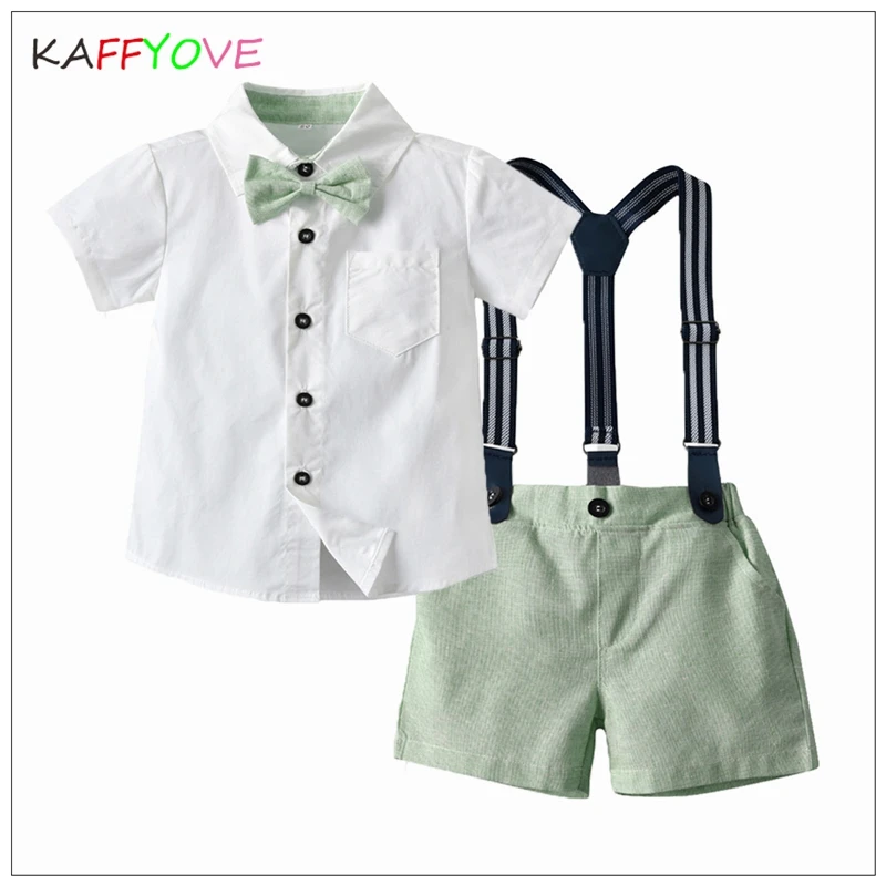 

Summer Baby Boys 2023 Clothes Set Formal Gentleman Short Sleeve T-Shirt Belt Pants Wedding Party 1-6 Yrs Boy Infant Clothing Set