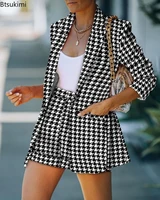 elegant summer sets for women tops shorts suits slim fit office ladiess sets fashion black and white plaid two piece set women