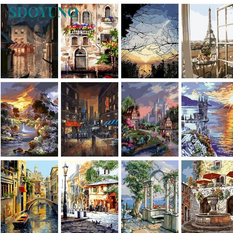 

SDOYUNO Oil Pictured By Numbers Absorbing Landscape Painting By Number 40x50 Framed On Canvas Home Decoration Wall Unique Gift