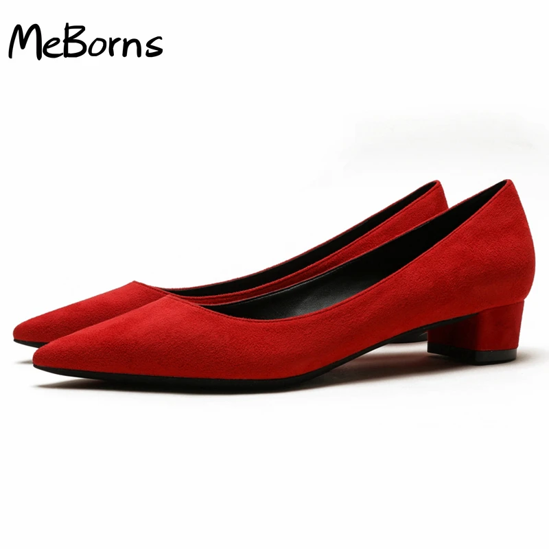 

Design Square Heel Pumps High Quality Genuine Suede Leather Pointed Toe Soft Comfortable Handmade Shallow Women's Shoes