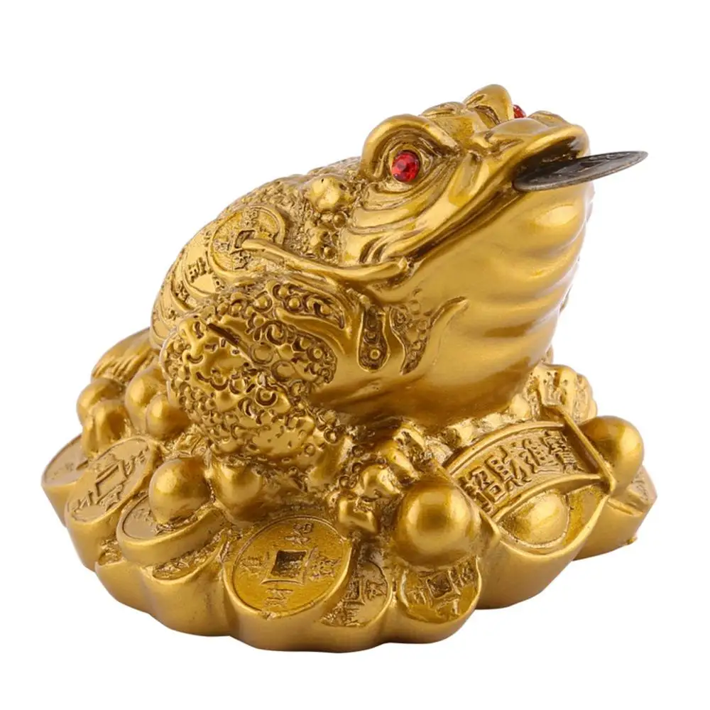 Chinese Fengshui Money Coin Toad Figurine LUCKY Fortune Wealth Gold Frog Tabletop Decoration Ornament for Office Home Desk Decor