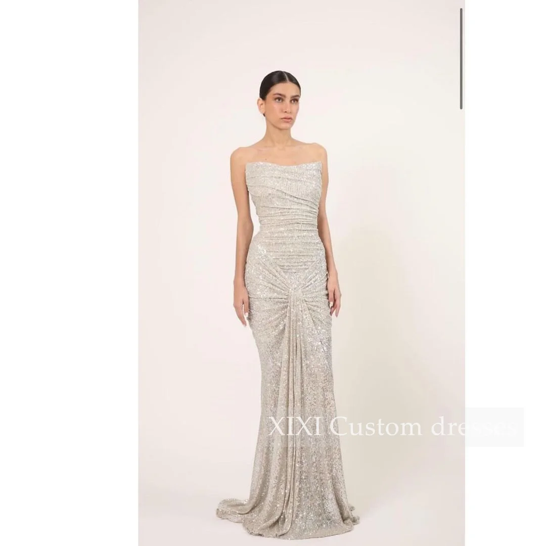 XIXI Вечернее платье на заказ Русалка без бретелек длиной до пола рукавов молнии