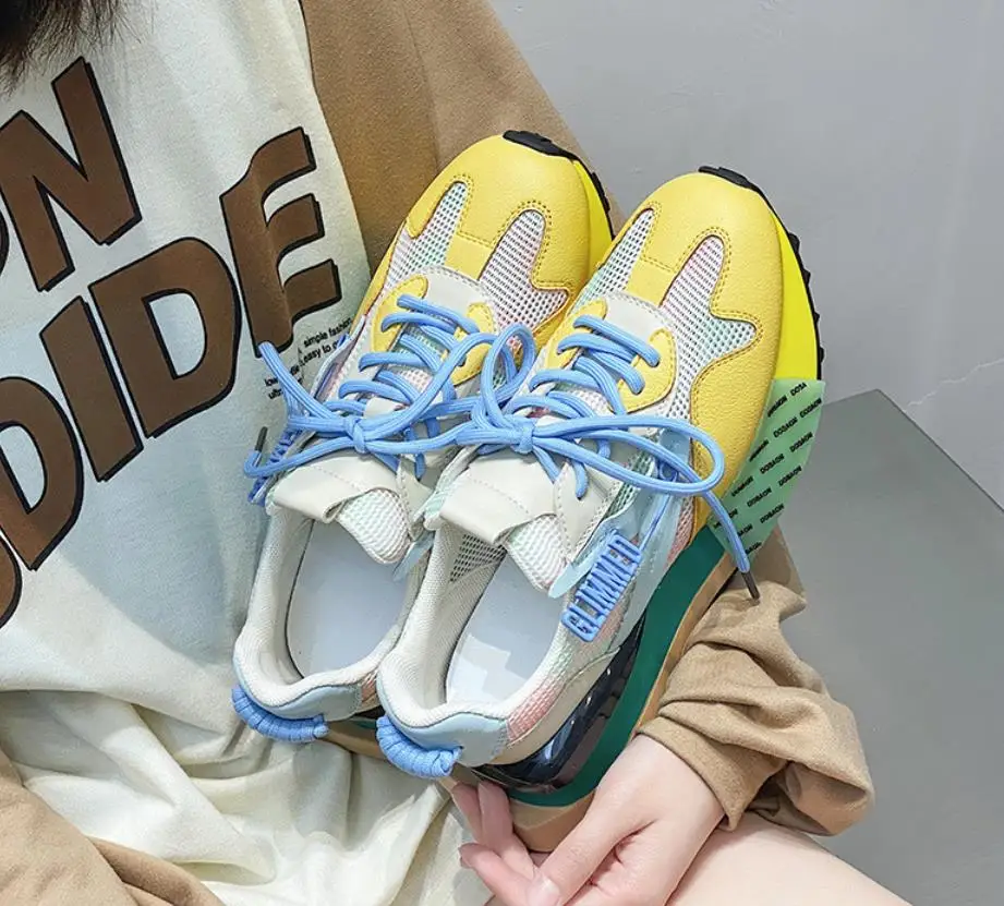 Women's Sneakers 2022 New Mesh Thin Platform Running Shoes Casual Mixed Colors Breathable Height Increased Wedge Platform Shoes