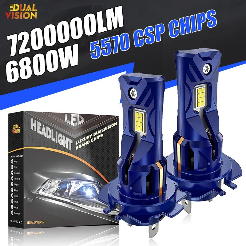 Фото 6800W H7 Led Модернизированный автомобильный фонарь Canbus 5570 CSP Turbo Fan 1:1 Мини-размер Автомобильный комплект фар Медная трубка DRL H7 Led 6000K 12V №1
