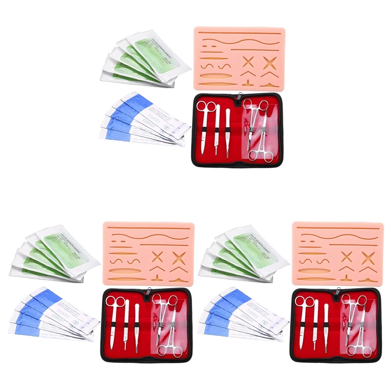 

3 Set Skin Suture Practice Silicone Pad With Wound Simulated Training Kit Teaching Equipment Needle Scissors Tool Kit
