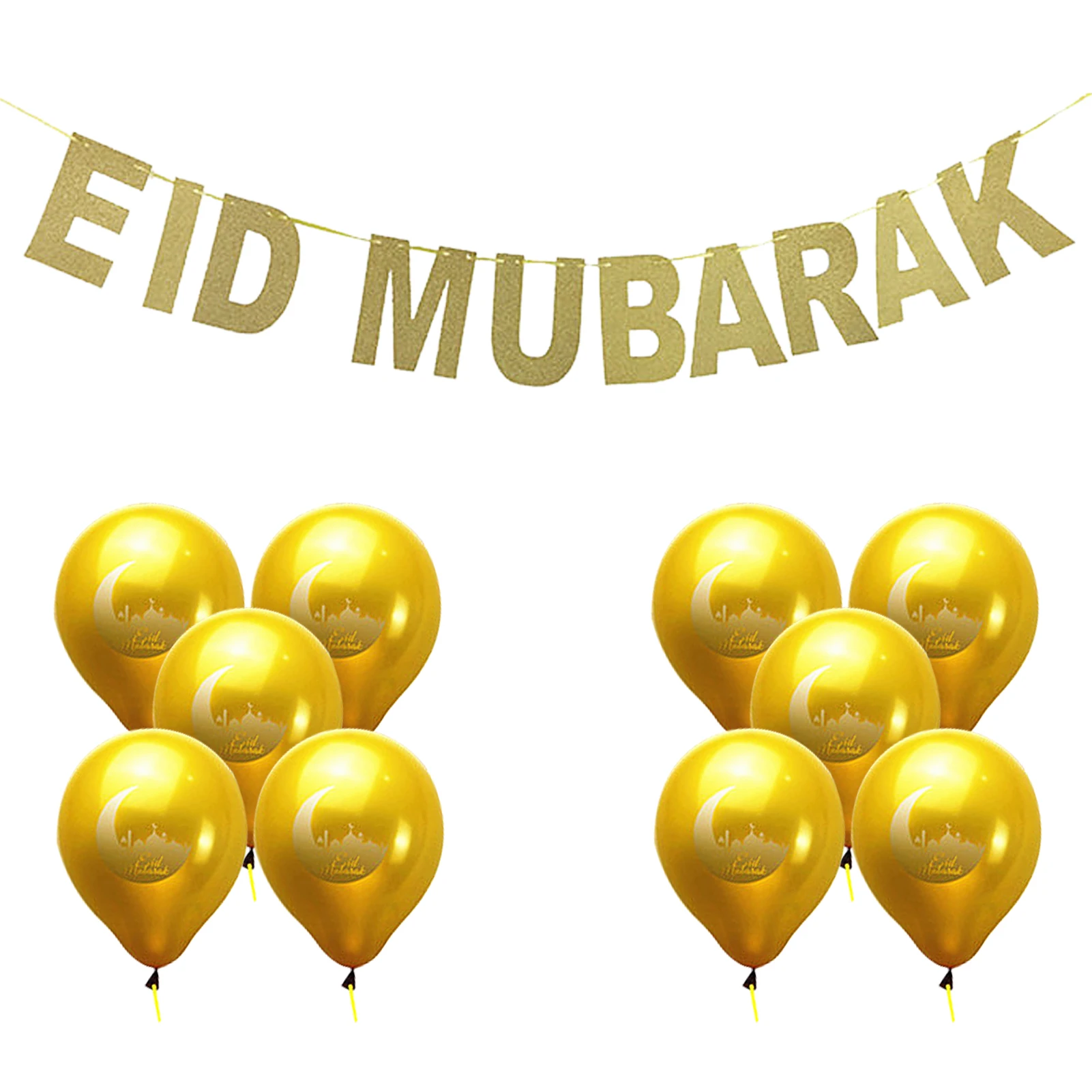 

Eid Decorations Balloons Banners Set Golden Balloons Glittering Banners For Eid Party Decorations Eid Themed Kareem Decoration