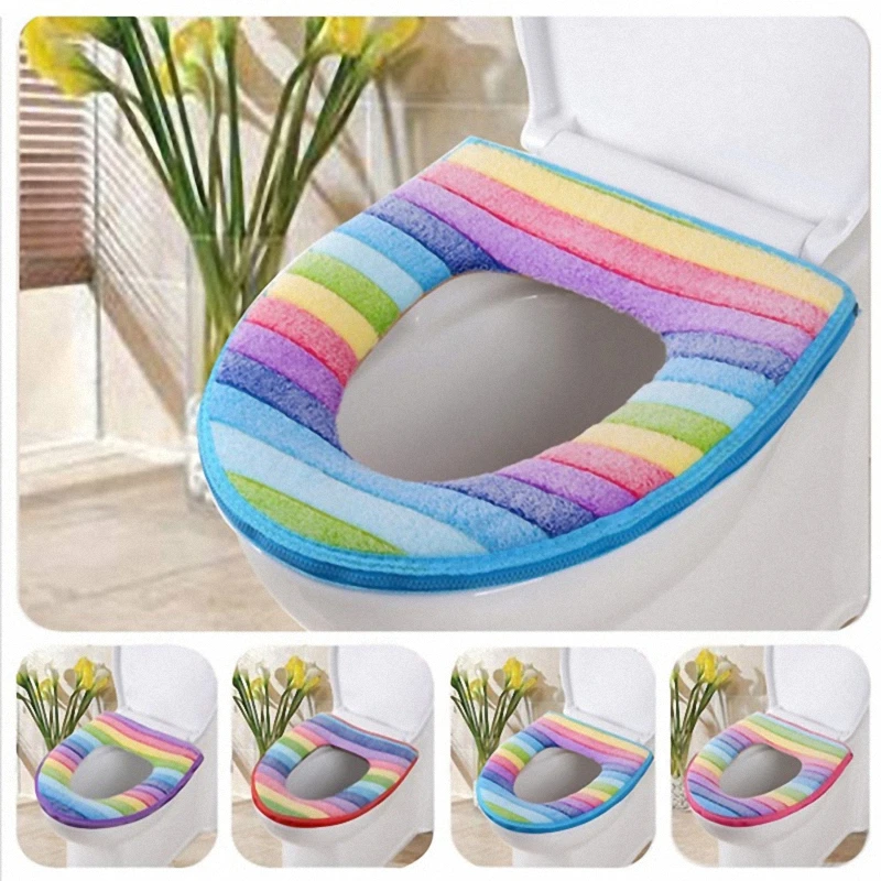 

4 Colors Washable Rainbow Bathroom Toilet Seat Washable Soft Winter Warmer Portable Mat Pad Cushion O-shape Bidet Covers