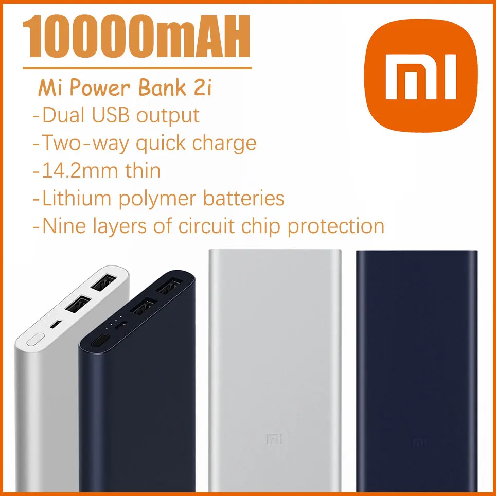 

10000mAh Xiaomi Mi Powerbank 2 PLM09ZM External Battery PowerBank Xiaomi 18W Quick Charge Power bank Xiaomi with Dual USB Output