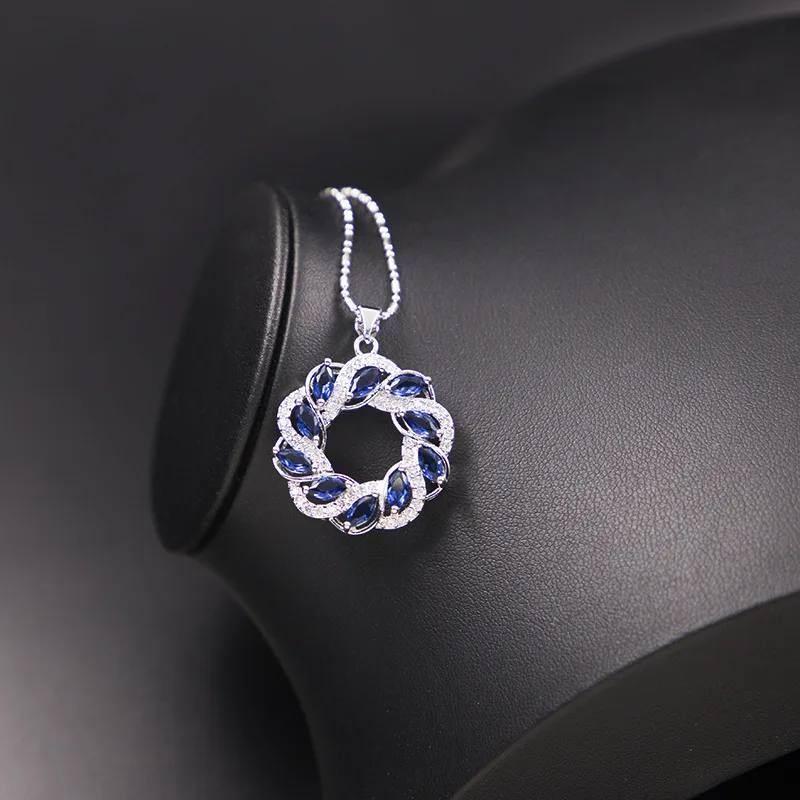 Синий камень круг серебро 925 бижутерия для женщин серьги-капли ожерелье комплект