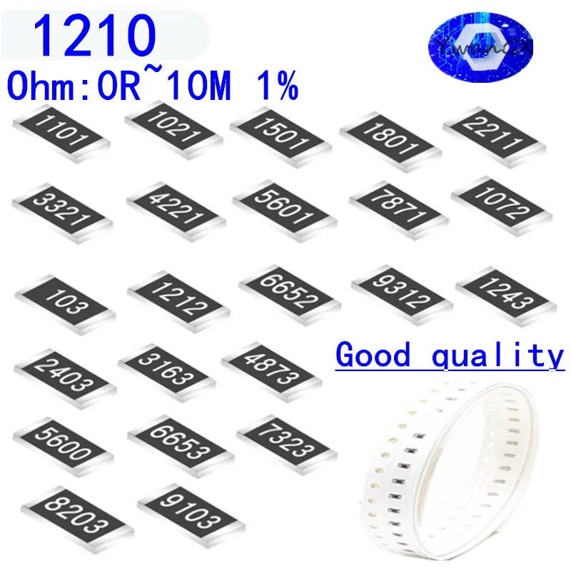 50Uds 1210 1% 1/2W resistencia SMD tipo Chip resistencias 0R ~ 10M 0R 10R 100R 220R 470R 1K 2,2 K 2,7 K 4,7 K 10K 100K 220K 5
