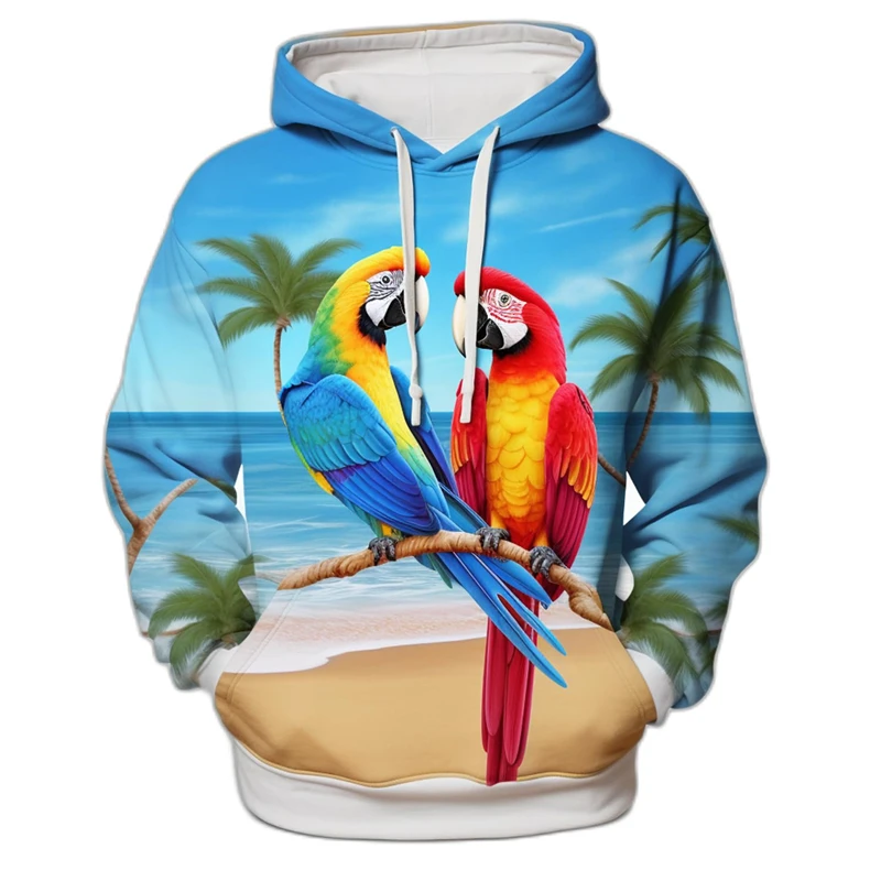 Colorful Parrot 3D Printed Hoodies For Men Clothes Animal Lover Casual Pullover Hoodie Hooded Sweatshirts Hawaiian Parrots Hoody