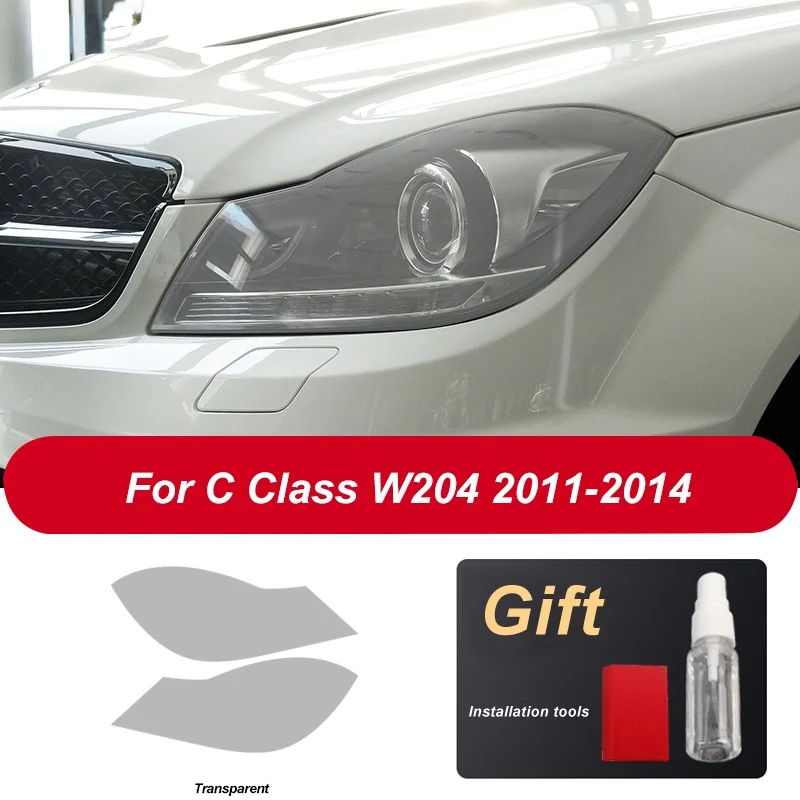 

2Pcs Car Headlight Protective Film Transparent Black TPU Sticker For Mercedes Benz C Class W204 C63 AMG 2011-2014 Accessories