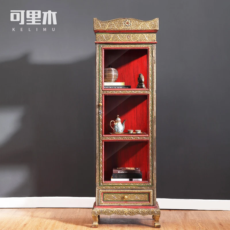 

Tea Room Display Cabinet Ash Solid Wood Porch Shelf Antique Bookshelf Decoration Vintage Furniture Cupboard Storage