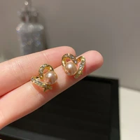 korean elegant small love heart pearl earrings women 925s silver needles zircon cute earrings girl party luxury wedding jewelry