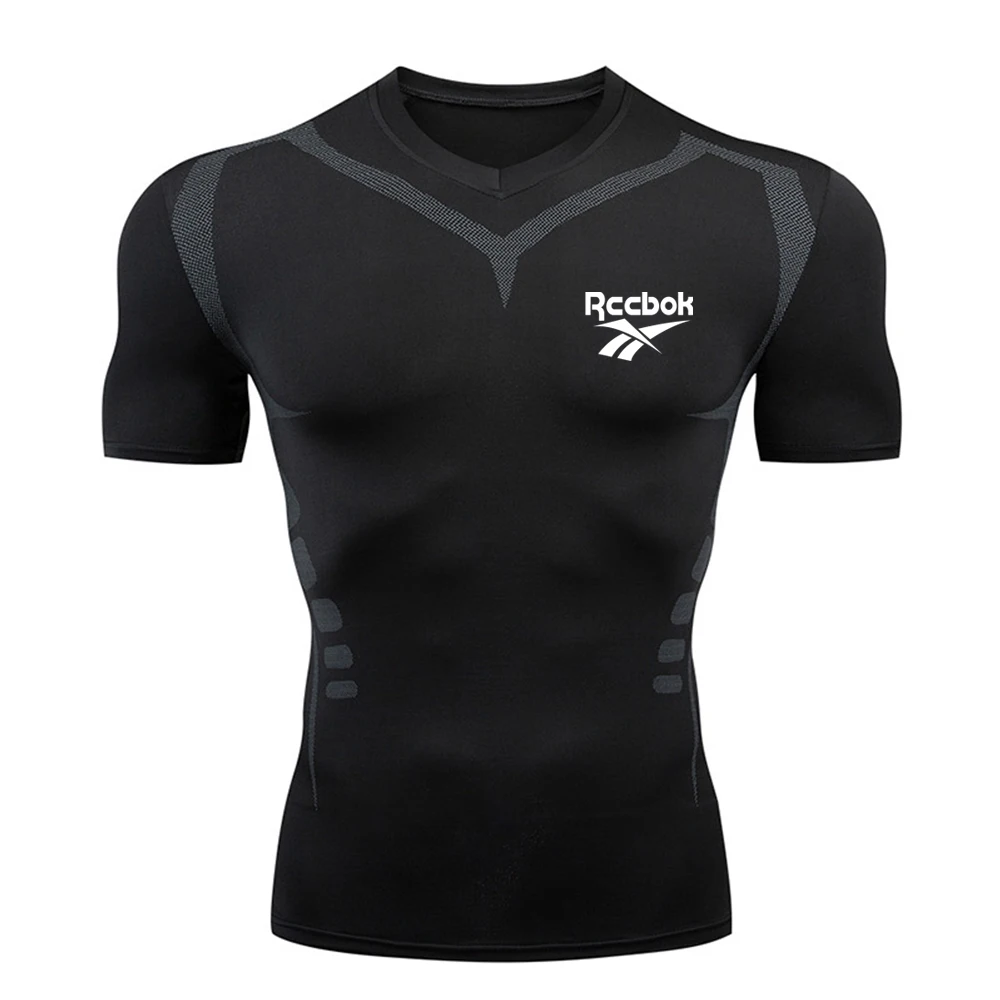 Мужские компрессионные рубашки для бега с коротким рукавом спортивные футболки