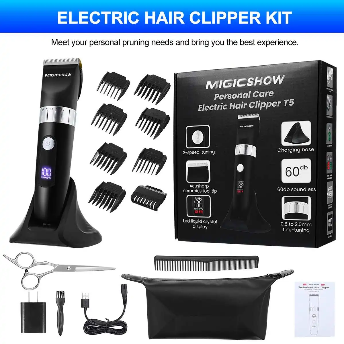 

Cordless Hair Clipper 900mAh Rechargeable Electric Hair Trimmer + 3 Limit CombsMain