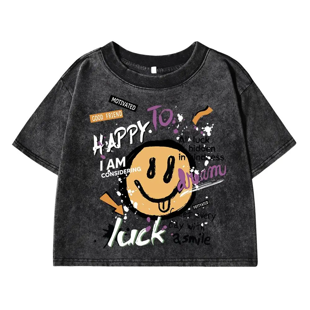 Женская Уличная Футболка С Мультяшным Принтом happy To Luck Повседневный Дышащий