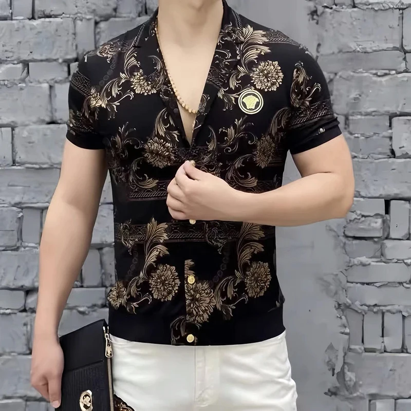 

Summer Fashion Top Men's Short-sleeved Shirt High-grade Men's Half-sleeved Suit Plankton Handsome Floral Shirt
