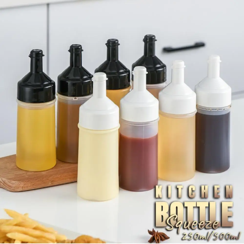 

Sealed Sauce Seasoning Box Dispenser Sauce Olive Oil Bottle Plastic With Lid 250ml/500ml Condiment Squeeze Bottles Transparent