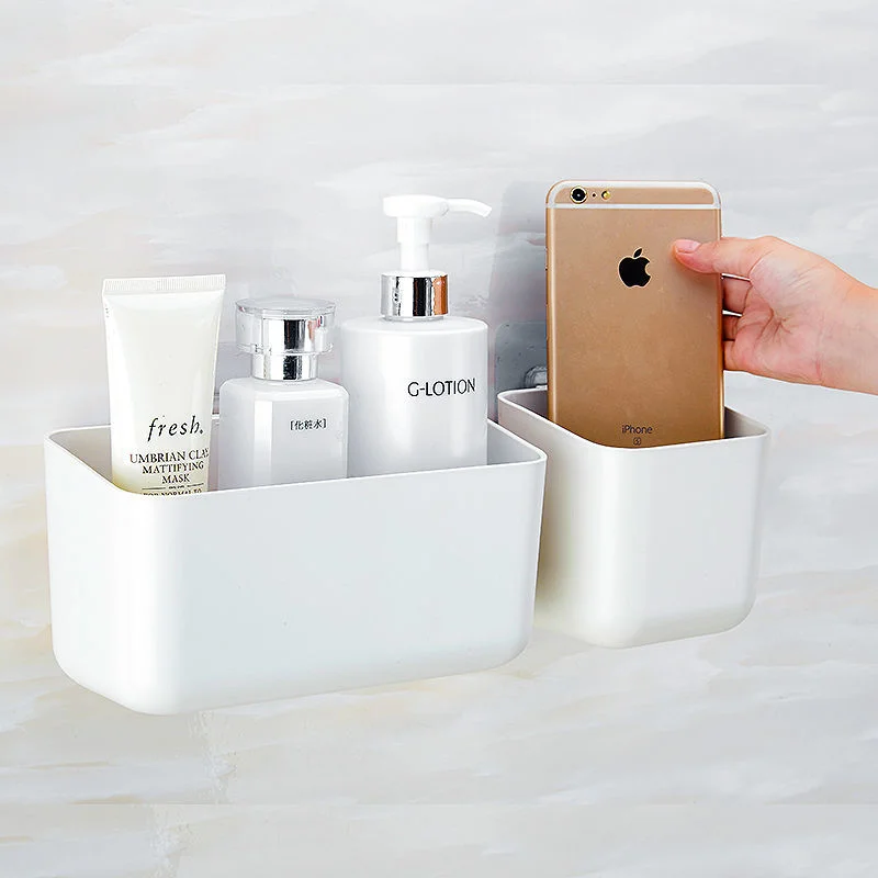 

Simple Plastic Bathroom Wall-mounted Storage Box Cosmetic Rack Toilet Washstand Storage Free Of Punching White Shelf Organiser