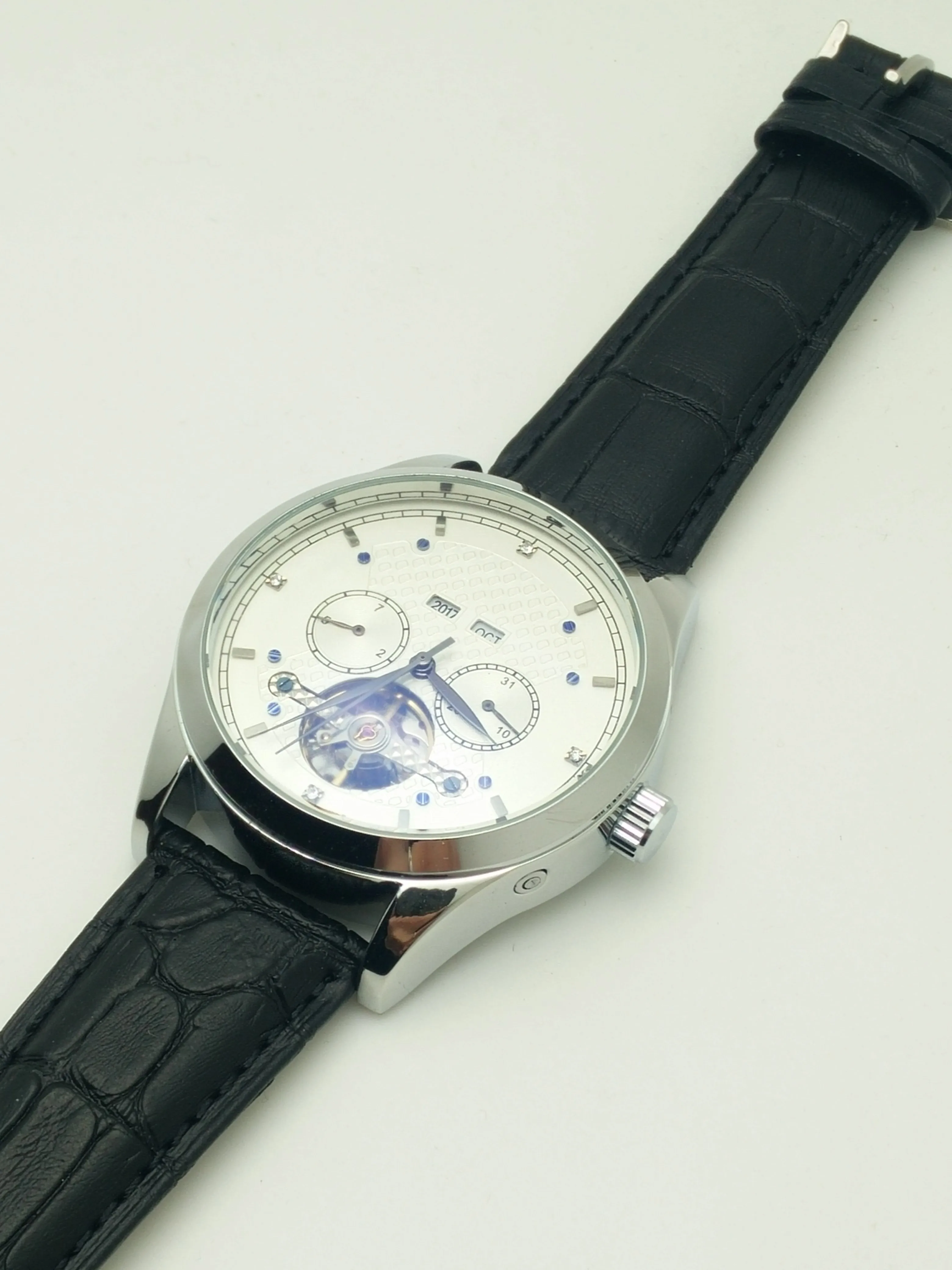 Часы мужские механические с низким циферблатом супер маховик вечный календарь