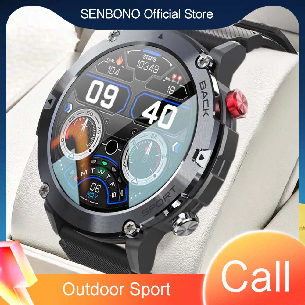 

SENBONO 2022 Men's Dial Call Smart Watch Outdoor Sport Heart Rate Fitness Tracker IP68 Waterproof Smartwatch Men for Xiaomi IOS