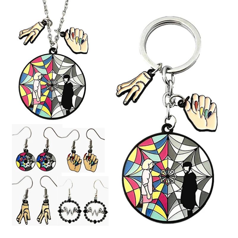 

New Wednesday Bracelet Jewelry American Drama Keychain Necklace Earrings Window Hand Gothic Style Jewelry Girl Birthday Gift