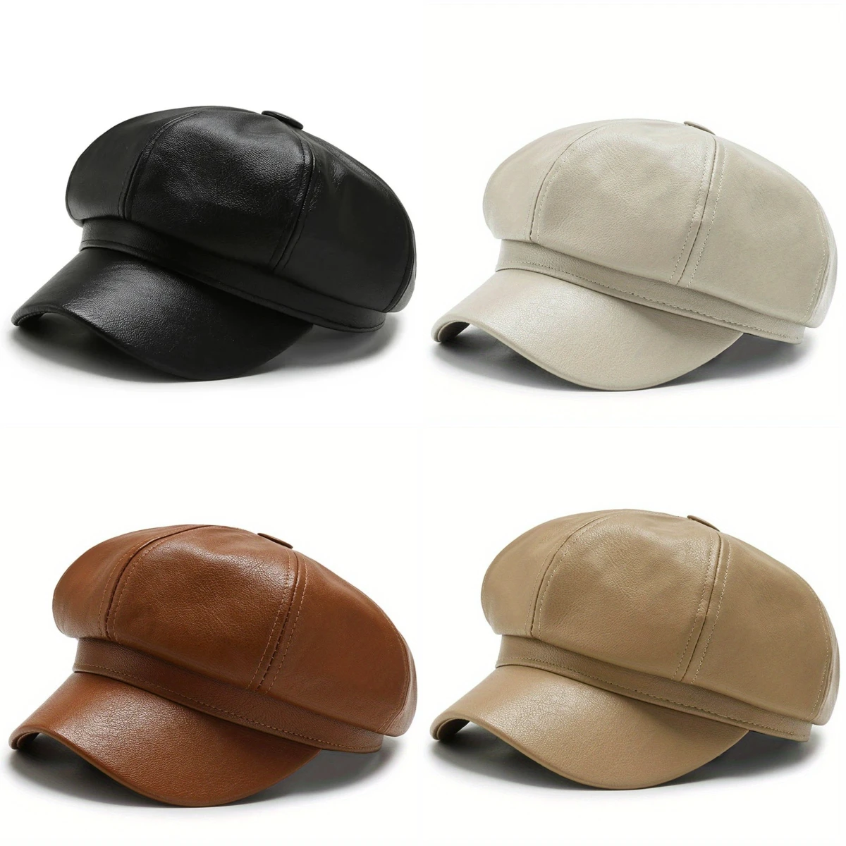 Берет из искусственной кожи в стиле ретро